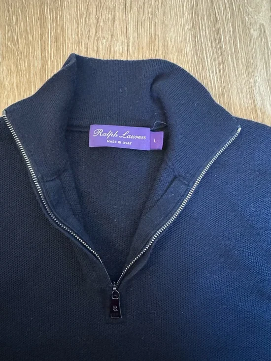 Ralph Lauren Purple Label Navy Half-Zip Wool Sweater - Picture 7 of 13